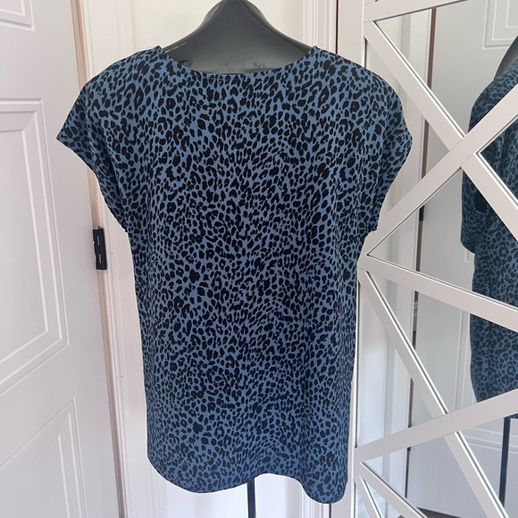 Women’s Blue Leopard Print Tie Blouse by Como Vintage, Size L - Picture 2 of 2